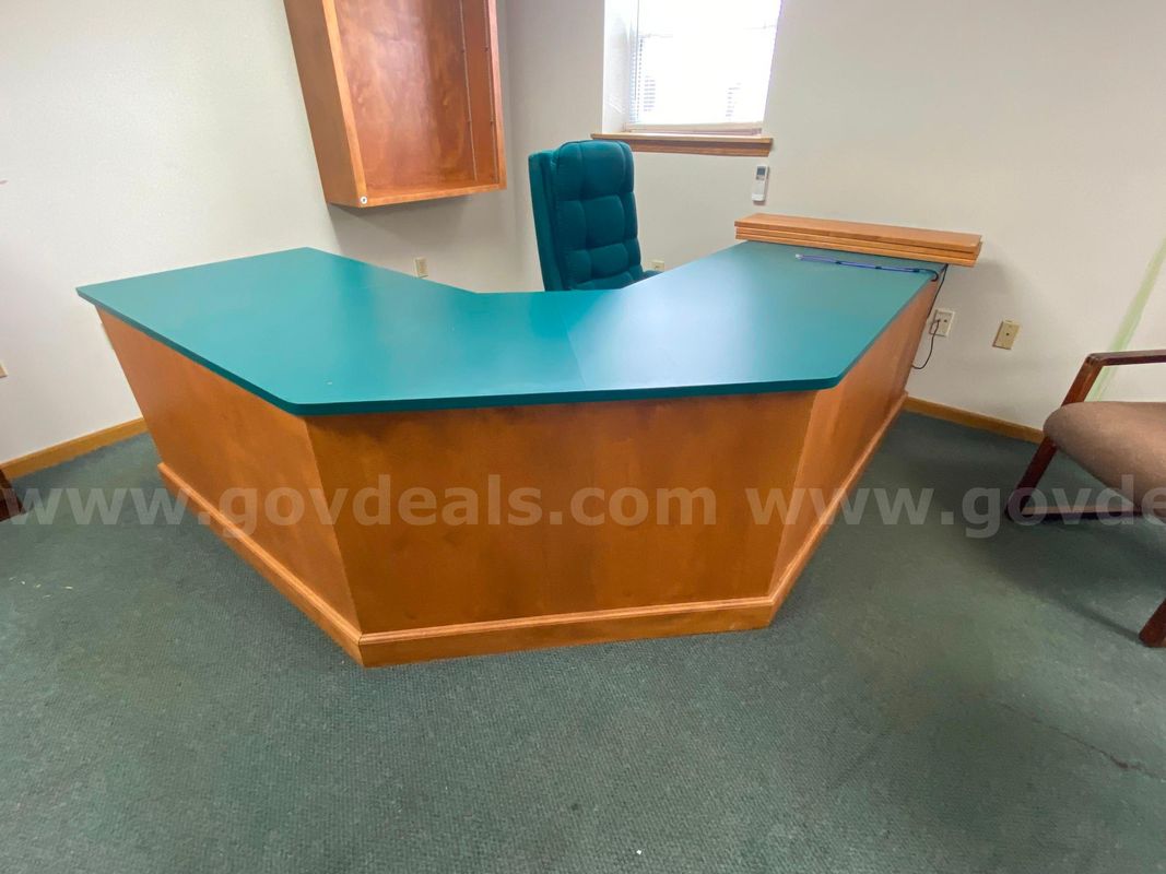 Large free-standing desk and wall mount bookcase