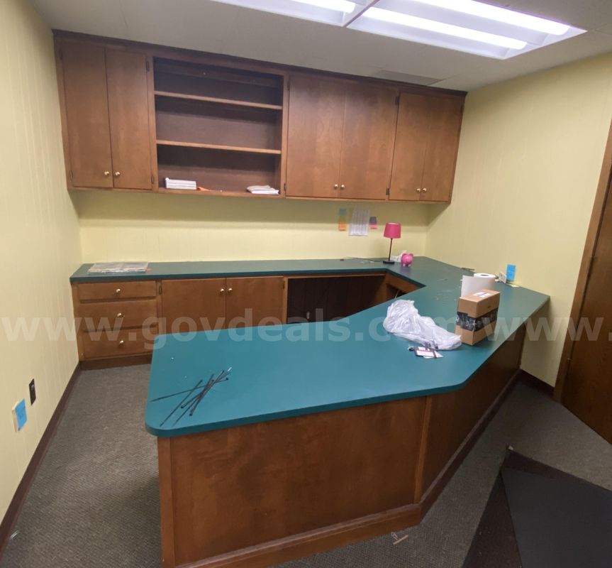Large custom made desk with wall cabinet