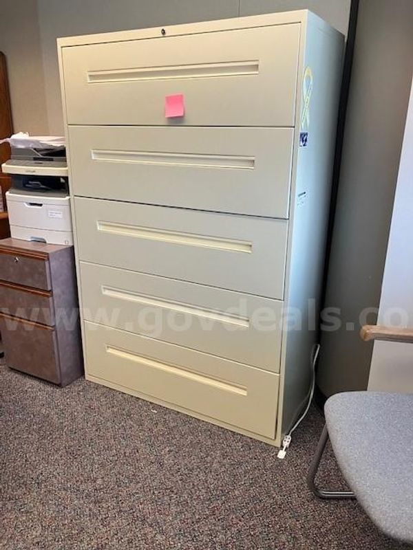 Lot of (3) Beige Metal 5 Drawer Lateral Files.