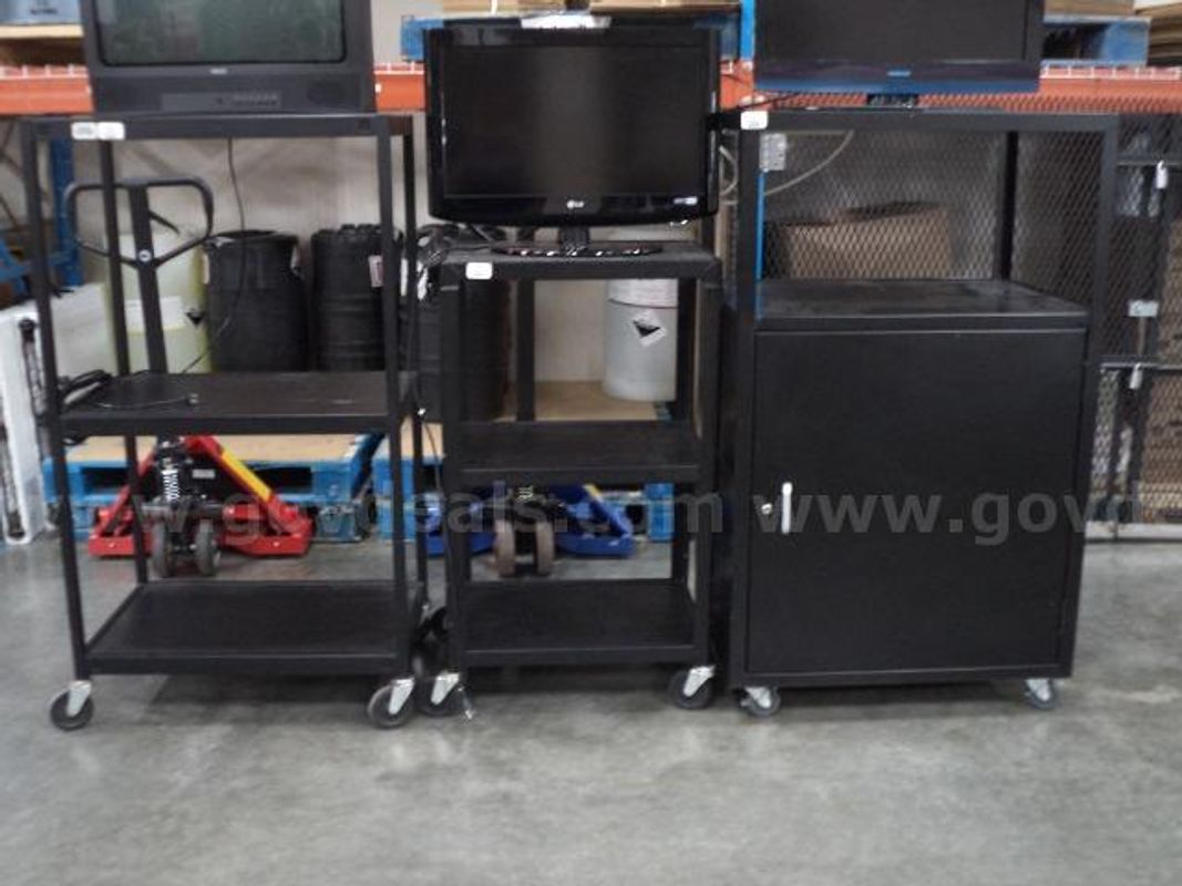 Lot of (3) Black Metal Media Rolling Carts.