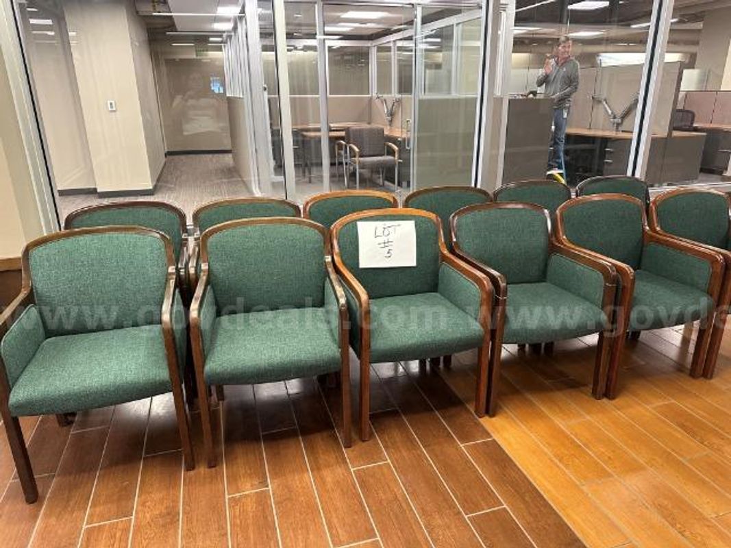 Lot of (12) Green Side Chairs with Arms.