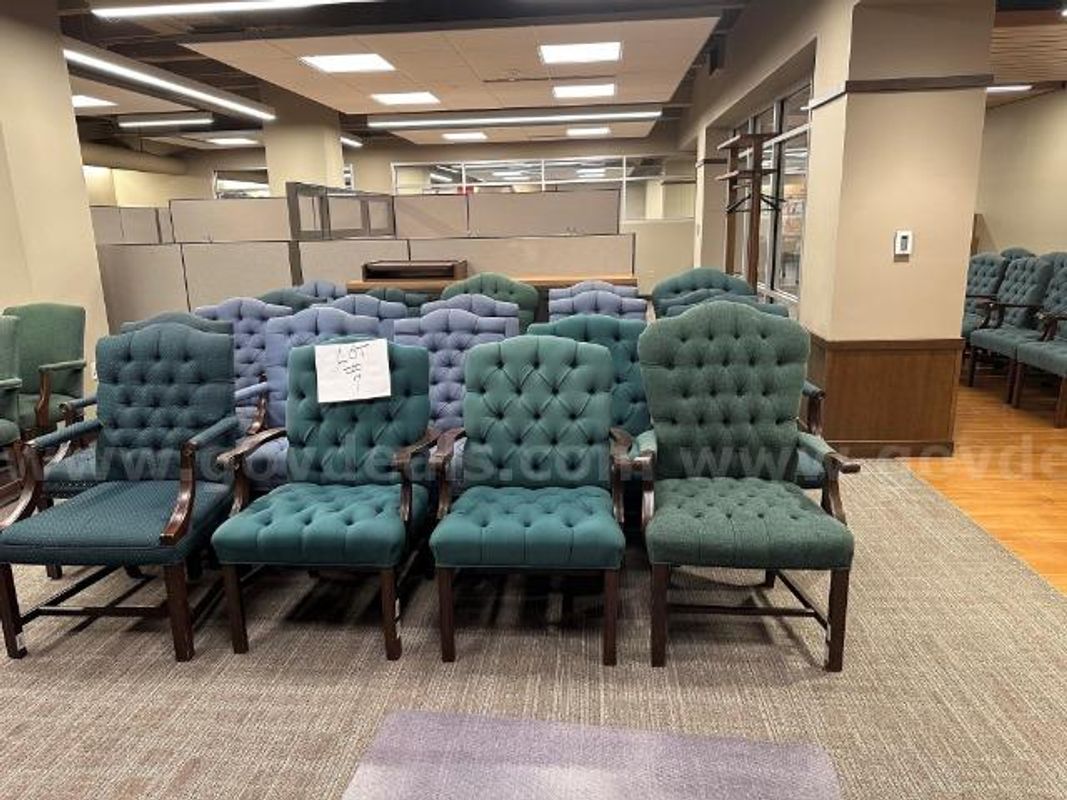 Lot of (20) Green Side Chairs with Arms.