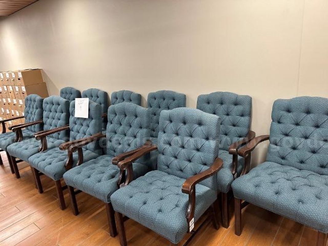 Lot of (11) Blue Side Chairs with Arms.