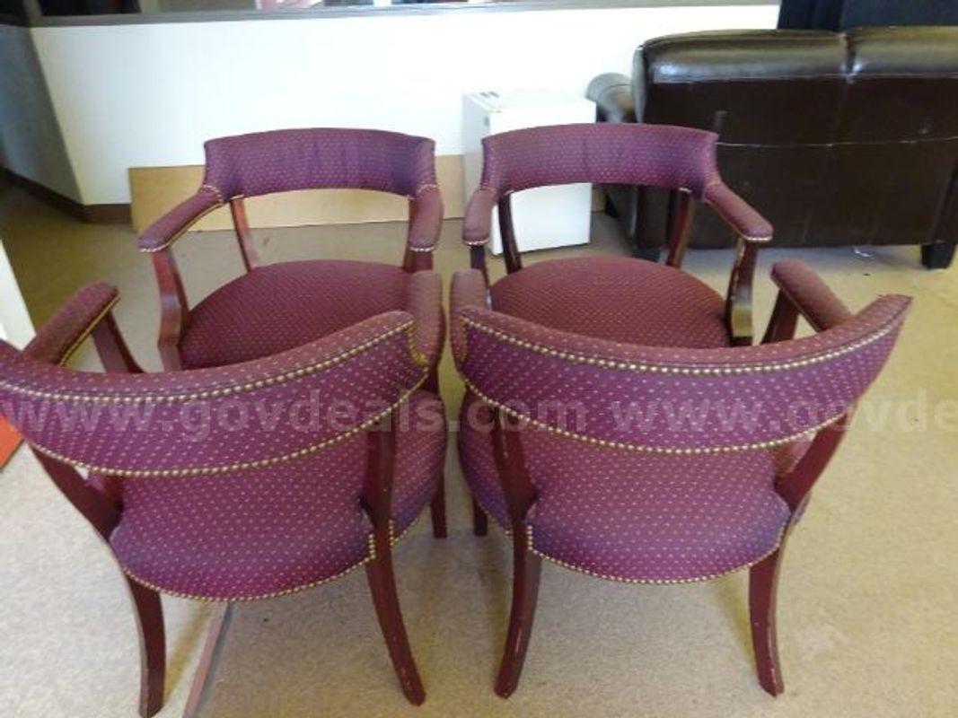 Lot of (4) Upholstered Burgundy Chairs with Arms.