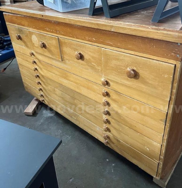 lot of (1) Large Wooden Table with Drawers