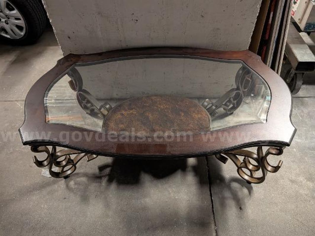 3-Piece Glass Inset & Wood Living Room Table Set