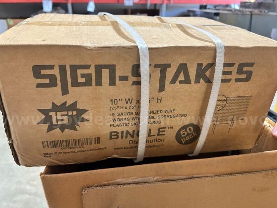Lot of 5 bike racks, heavy duty rails, approximately 175-200 sign stakes.