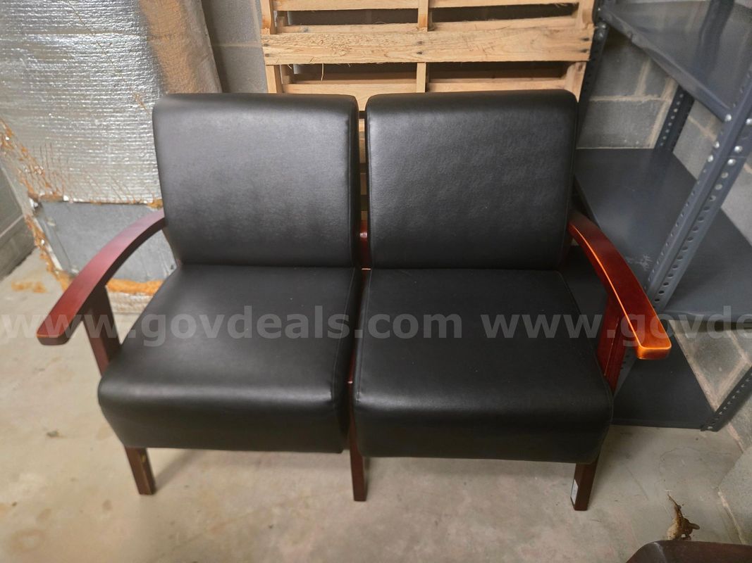 Black Settee w/ Wood stained frame