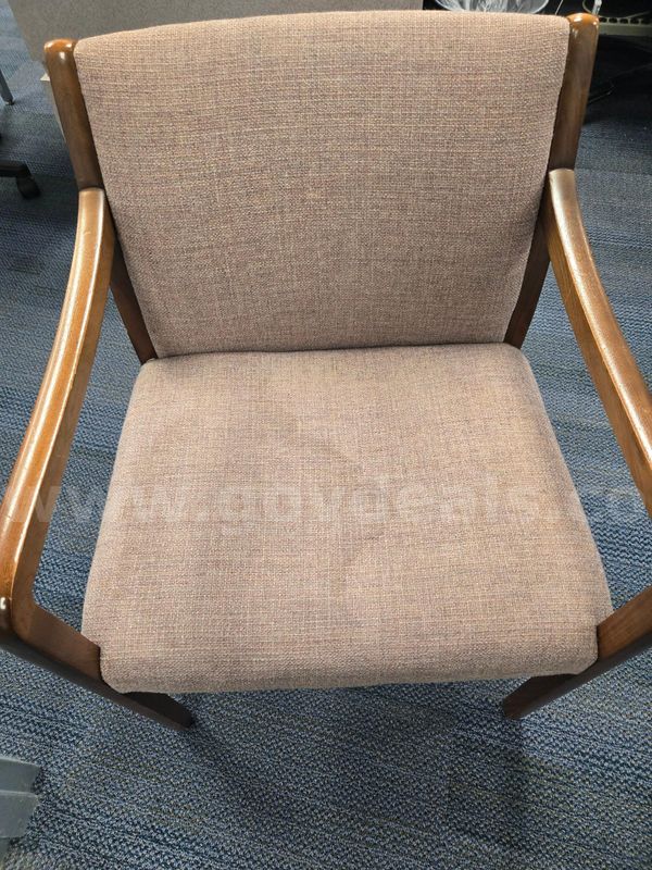 8 Chairs: 1 Wooden Chair, 4 Blue Chairs, 1 Tan Chair w/ Stain, 2 Tan Matching Chairs