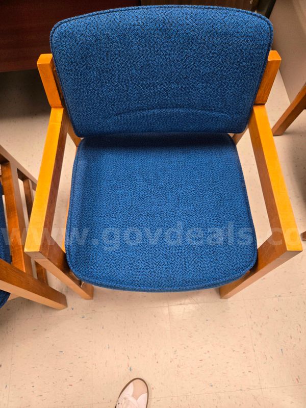2 Chairs: Blue with tan wood, matching