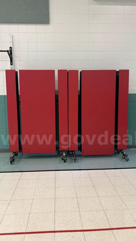 Cafeteria tables, bookshelf