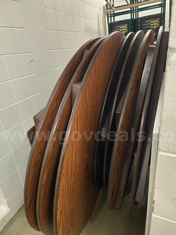 File cabinet, round folding tables