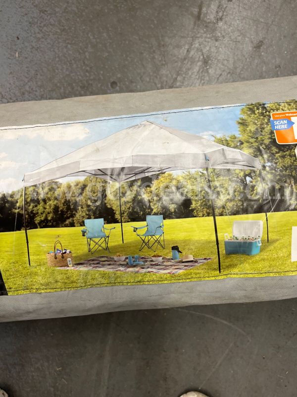 Brand: Ozark Trail Size: 12 ft x 12 ft canopy Covers up to 144 sq ft UV 50+ protection