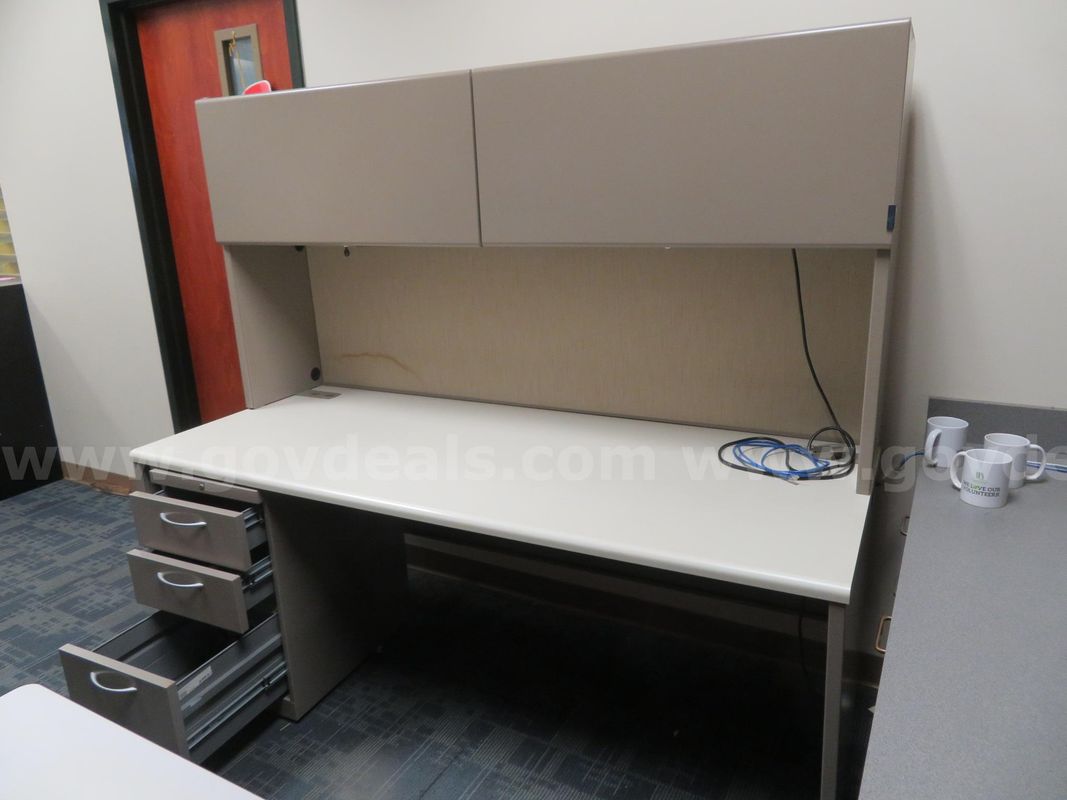 Desk with Hutch and File Cabinet