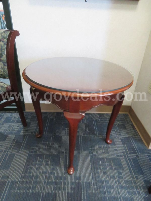 Lot of 2 Wood Tables with Glass Tops