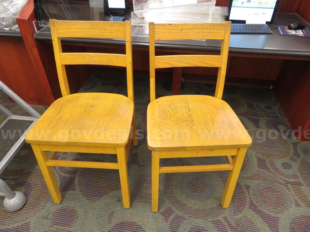 Lot of 8 Yellow Wood Chairs