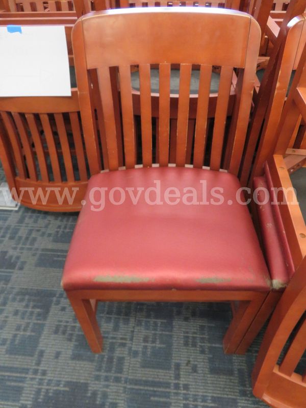 Lot of 50 Wood Chairs with Vinyl Cushions, Assorted Colors