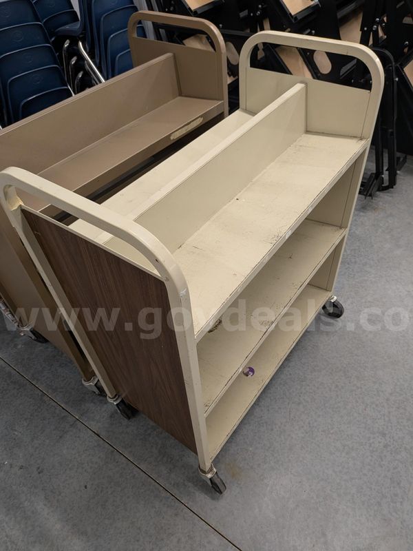 Library Book Cart-white with wood paneling