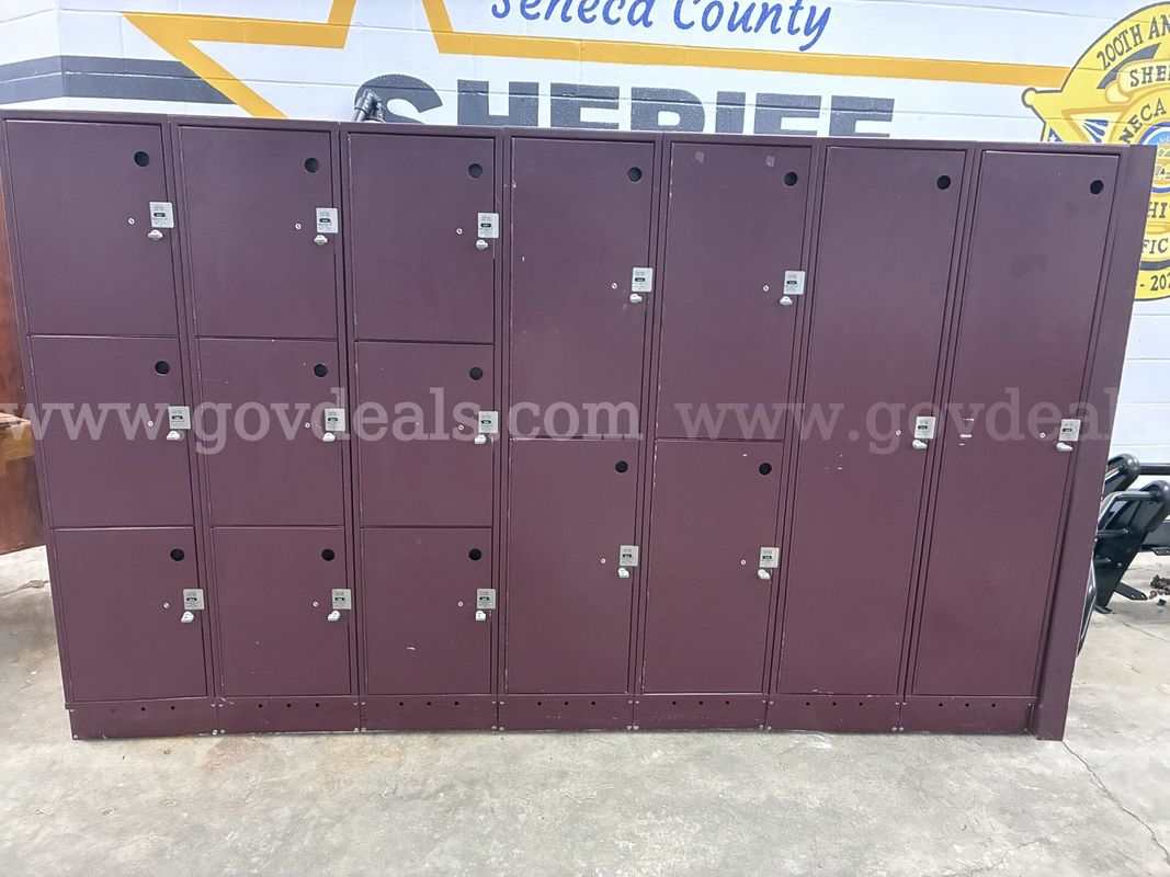 Multiple Metal Lockers, various sizes, 13" deep, 64" tall, front & rear access