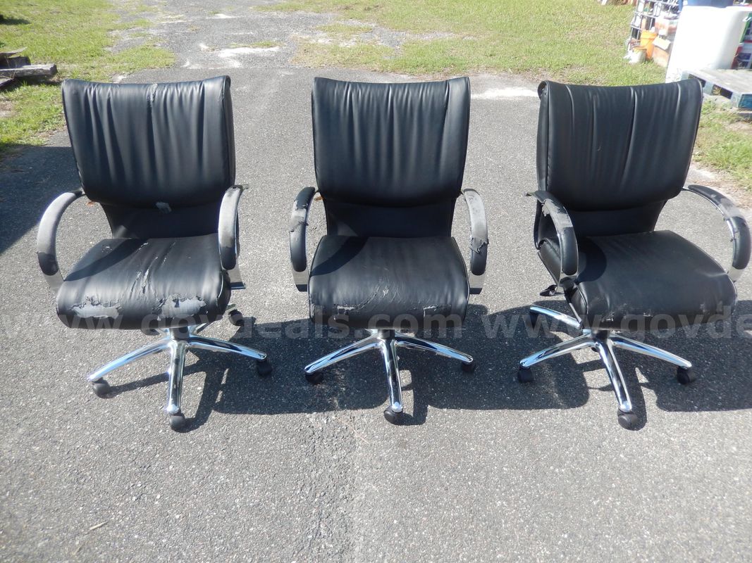 Used (3) Black Pleather Hbr Black Frame Office Chair W/ Arms