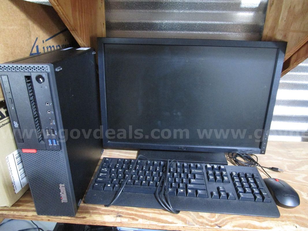 USED COMPUTER SET: (1) LENOVO THINKCENTRE M920s; (1) 20" DELL MONITOR, P2210f; (1) LENOVO MOUSE; (1) LENOVO KEYBOARD