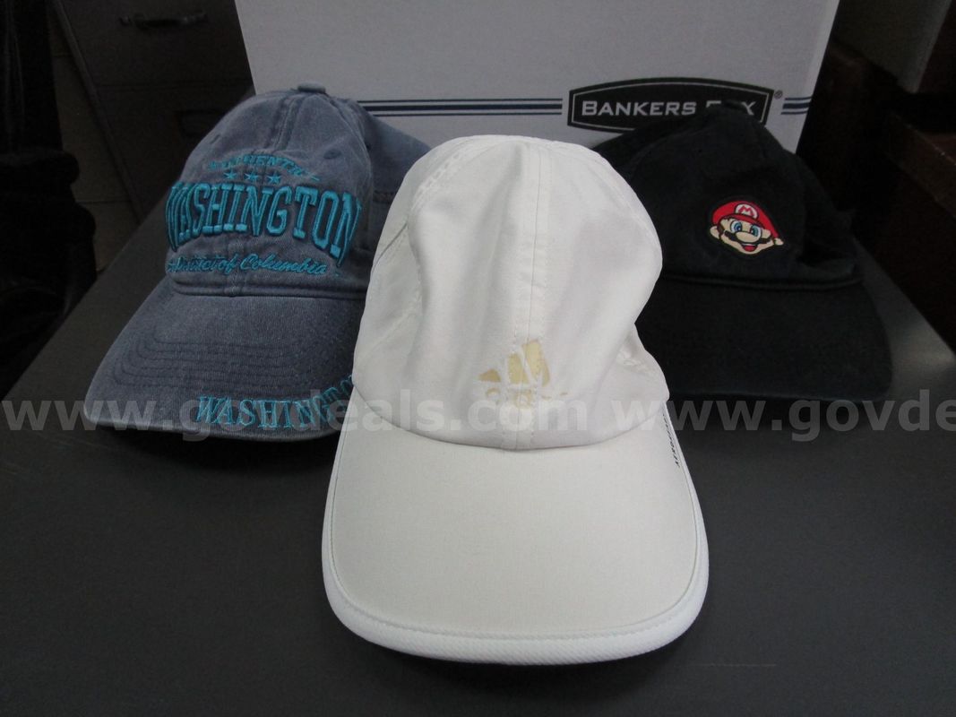 (1) Used Super Mario Black Cap; (1) Used White Adidas Cap; (1) Used Washington, D.C. Cap