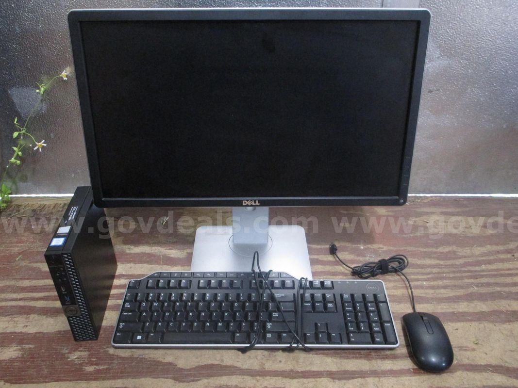 USED DELL COMPUTER SET: (1) 22" DELL MONITOR, P2214Hb; (1) DELL OPTIPLEX MICRO 7060; (1) DELL MOUSE; (1) DELL KEYBOARD
