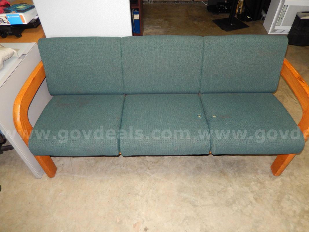 USED (1) GREEN CLOTH 3-SEAT COUCH, [27"D X 67"W X 32"H]