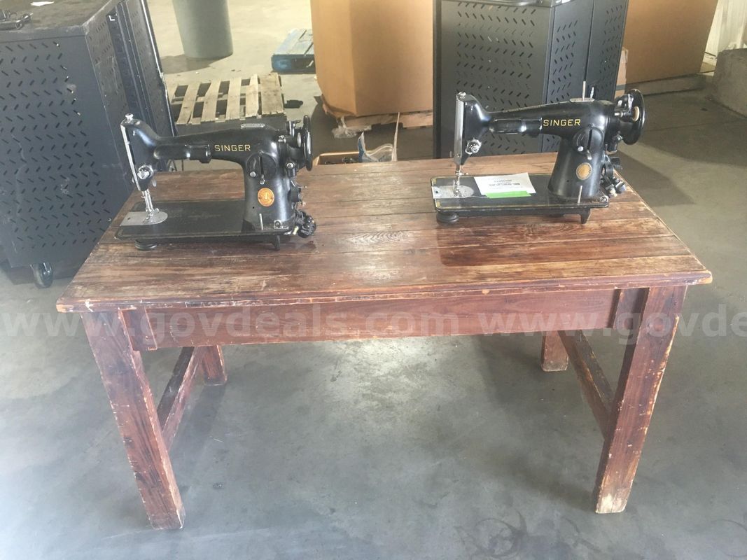 ANTIQUE TABLE AND SEWING MACHINES