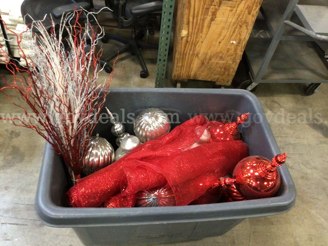 Bin of Christmas Decorations