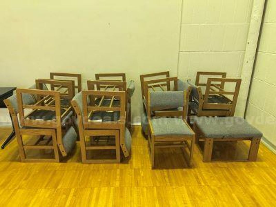 Wood frame and cloth chairs and footstool