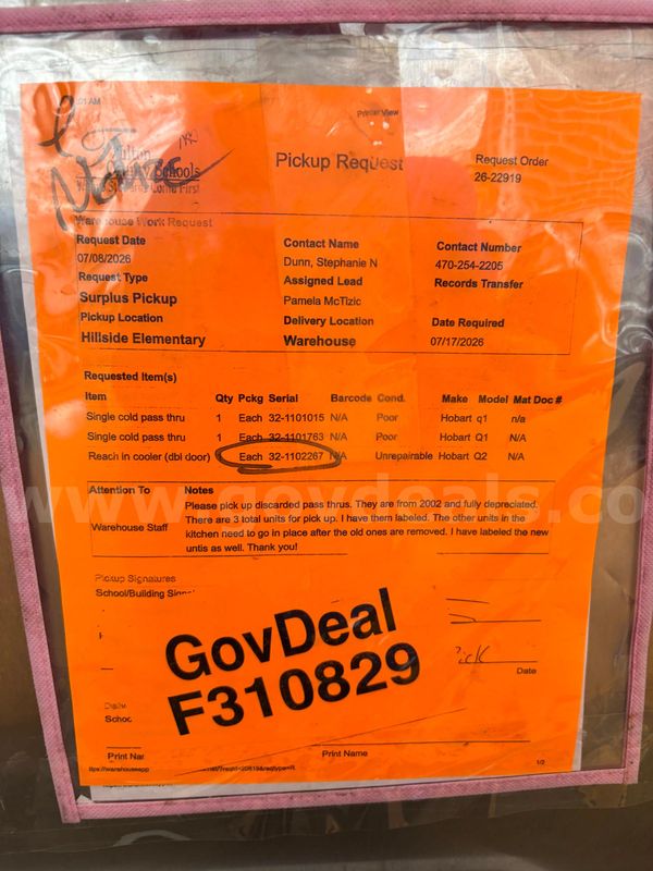 2 SINGLE COLD PASS THUR AND 1 DOUBLE REACH IN COOLER SOLD AS IS.