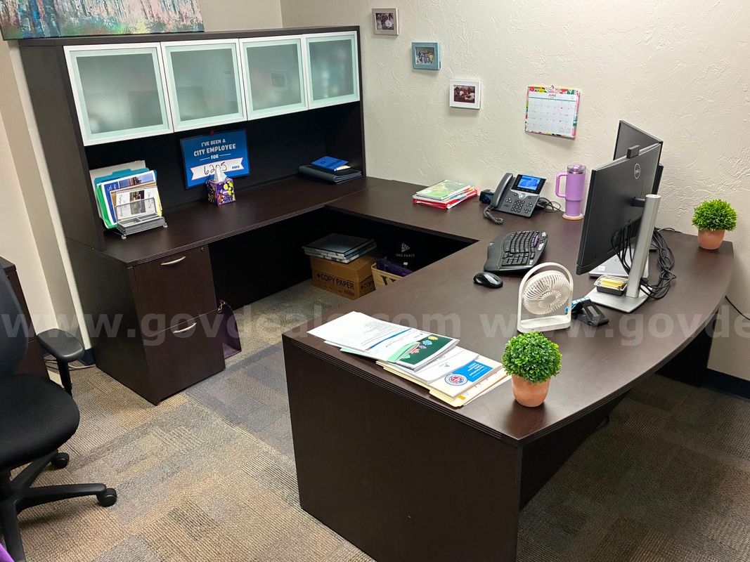 Desk, Bookcase, Chairs & Filing Cabinet