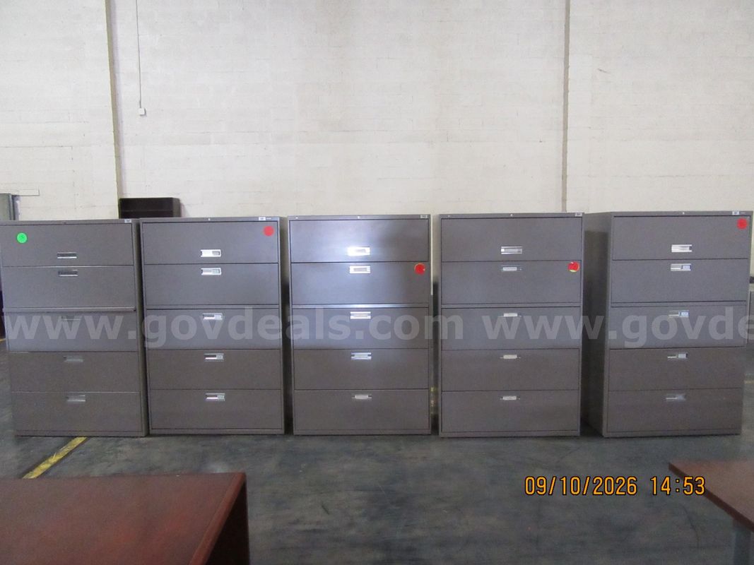 Lot of 5 Lateral 5 Drawer File Cabinets