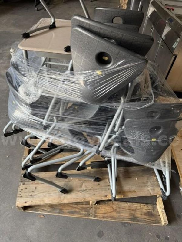 Pallet of Gray 14" Chairs (10) and Student Desk (2). Must Be Picked Up Quick!