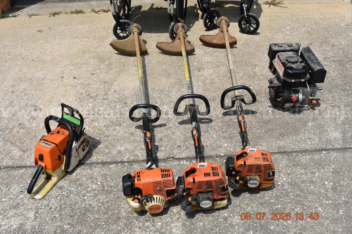 Misc - chairs, weed eaters, copier and wheelchairs, saw engine