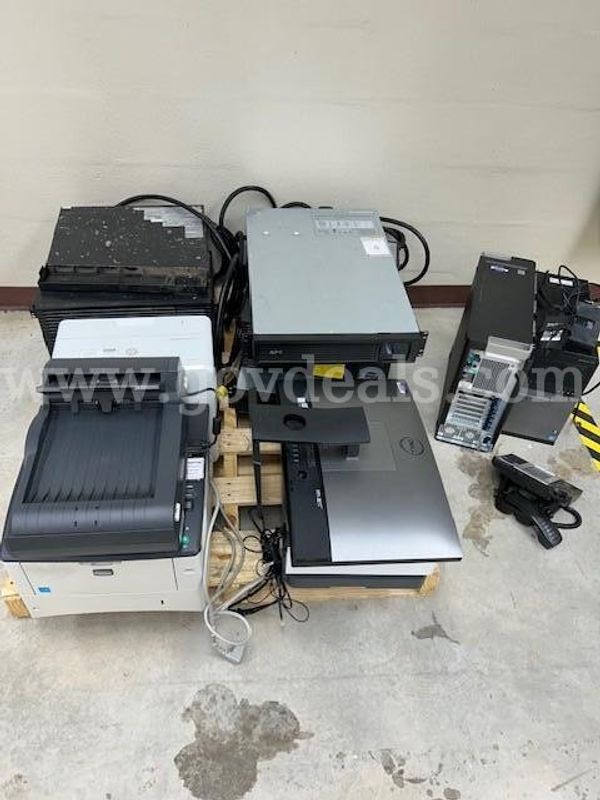 3 printers, all in one-Computer, 5 rack mount battery backups, 2 desktop computers, phone