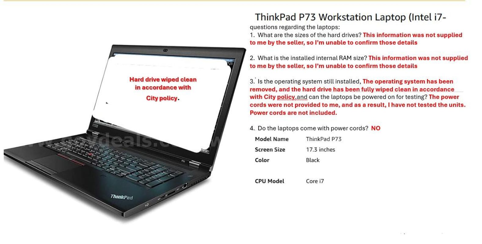 Asset ID #5388 ThinkPad P73 Workstation Laptop