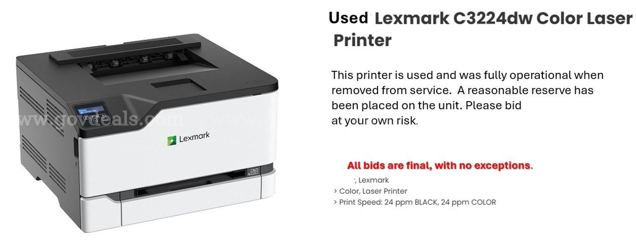 Asset ID #5490 - #18 Lexmark C3224 not sure that it is Color Laser Printer