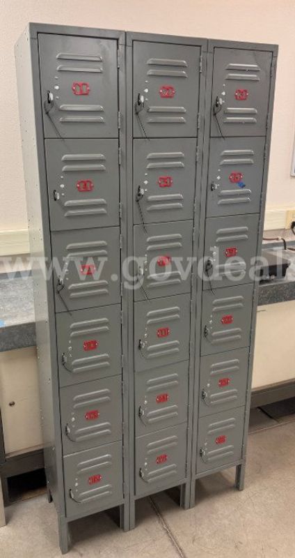 Lot of Metal Storage Locker and Storage Bins.