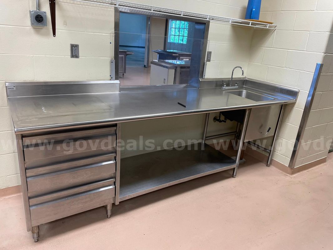 Work Prep Table with Three Drawers and Sink
