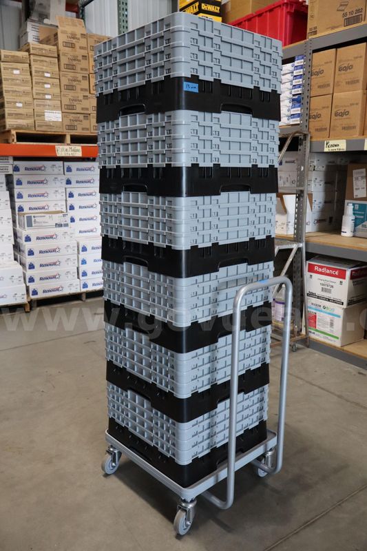 Bulk Glass Wine Cups with Cambro Racks & Metro Dolly