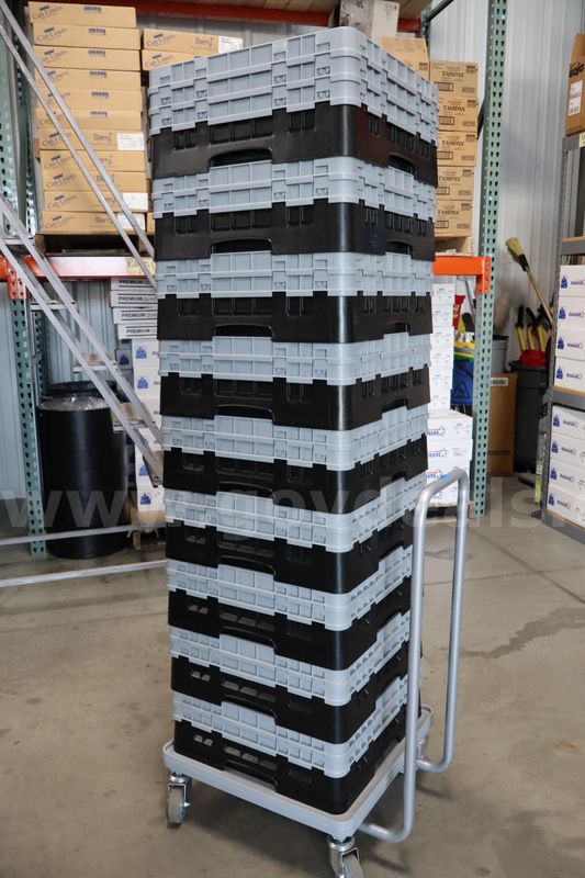 Bulk Glass Champagne Flutes with Cambro Racks & Metro Dollies