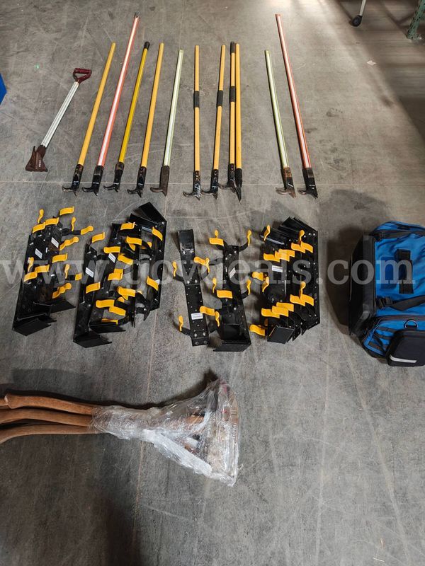 Lot Of Firefighter Equipment - Pickhead Axes, Pike Poles, Tank Brackets, Drywall Hook, Bag