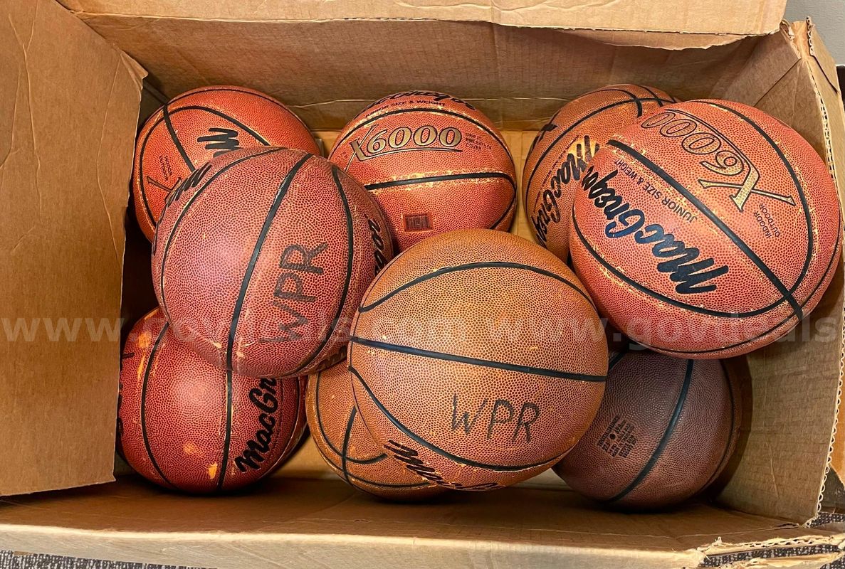 Lot of used basketballs