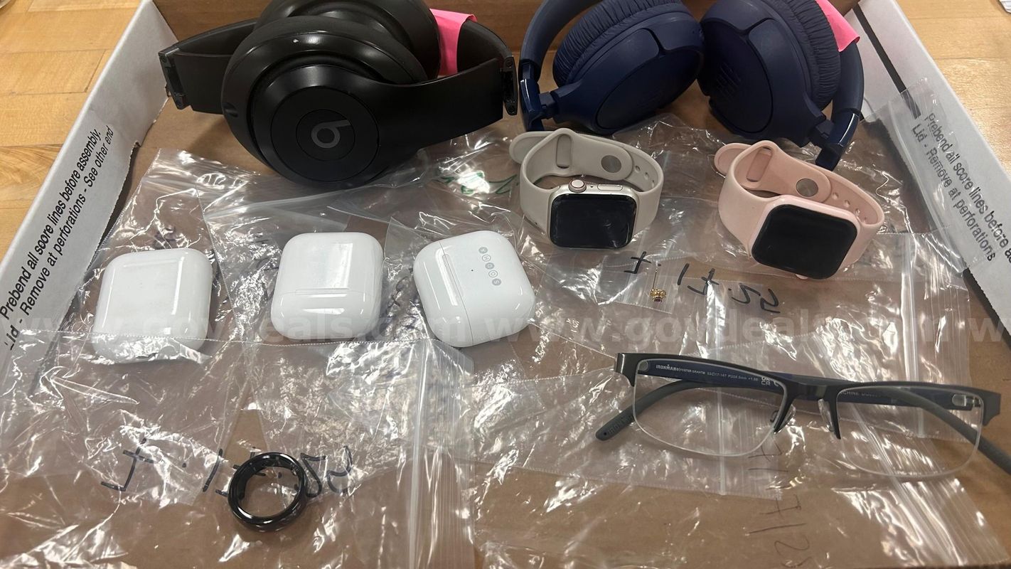 Miscellaneous items found, watch, air buds, eye glasses, and etc.