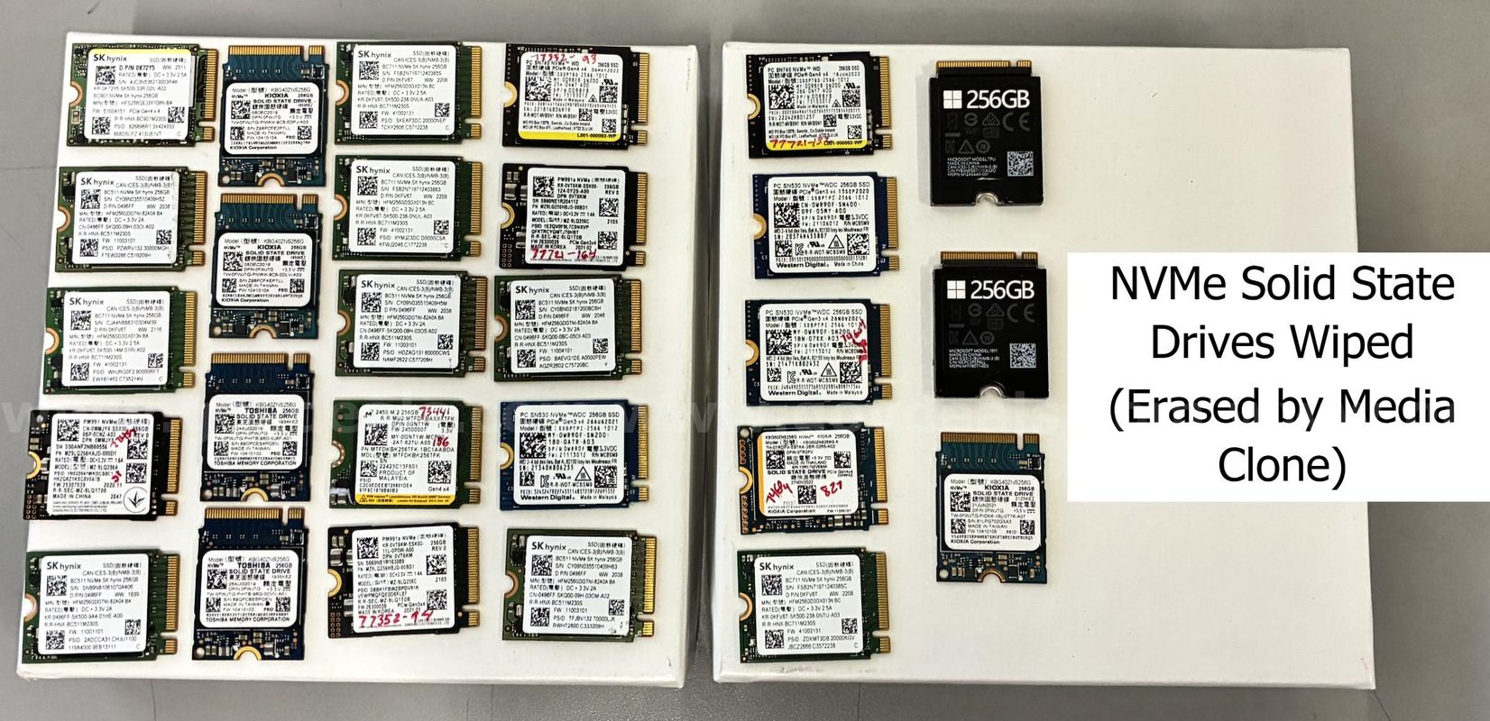 Lot of 27 Solid State Drives: Misc. NVMe 256GB (Wiped) (425-23)