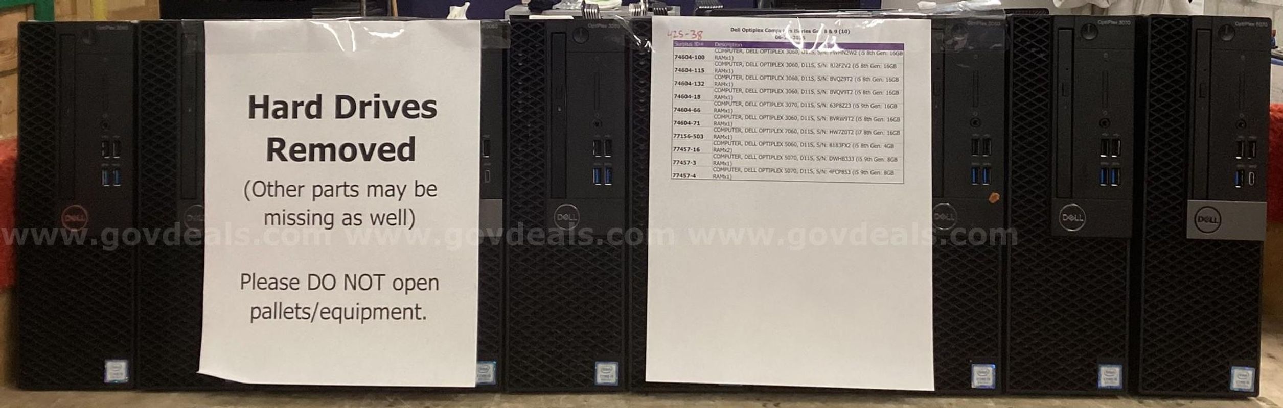 Lot of 10 Computers: Dell Optiplex iSeries Gen 8-9 (Hard Drives Removed) (425-38)