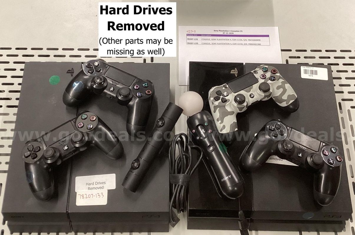 Lot of 2 PlayStation4 Consoles and Accesories (Hard Drives Removed) (427-11)