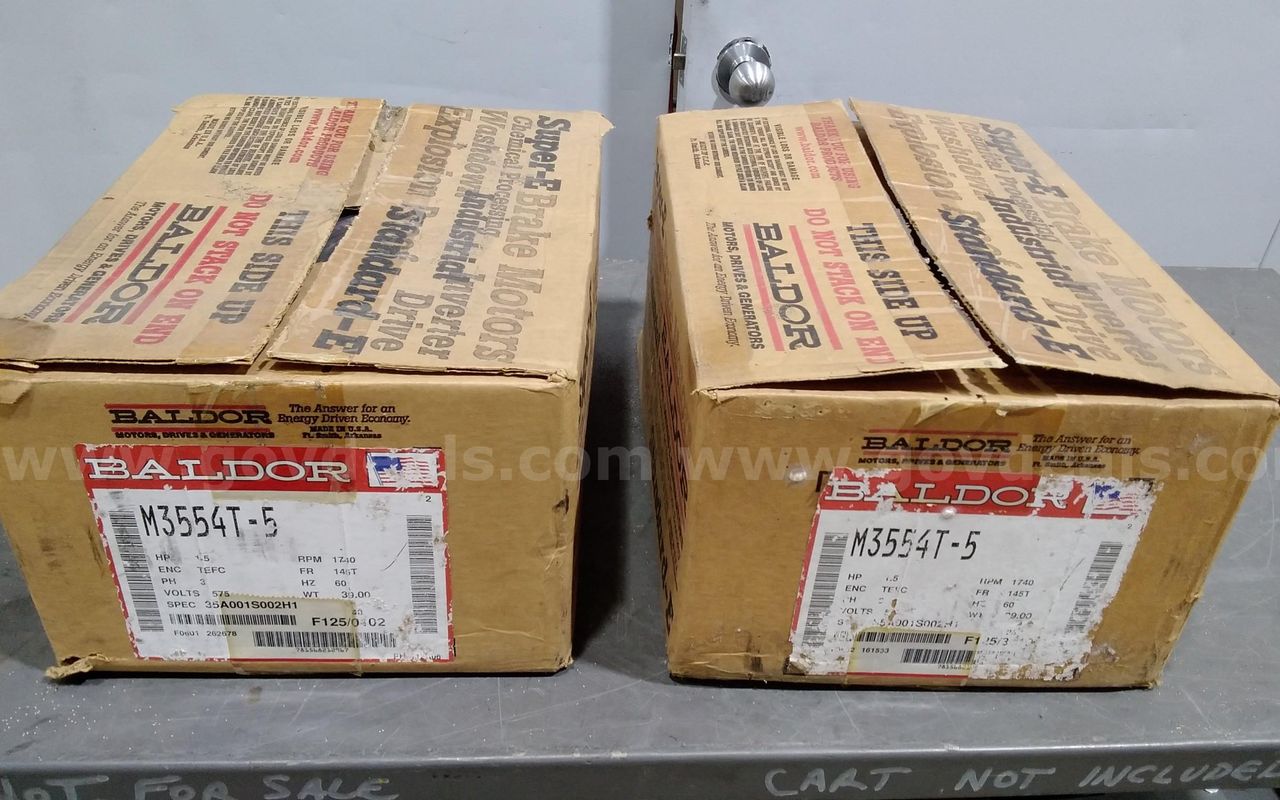 Lot of (2) Baldor Electric motors, Model M3554T-5, 1.5 HP, 3PH, 575 Volts. New unused